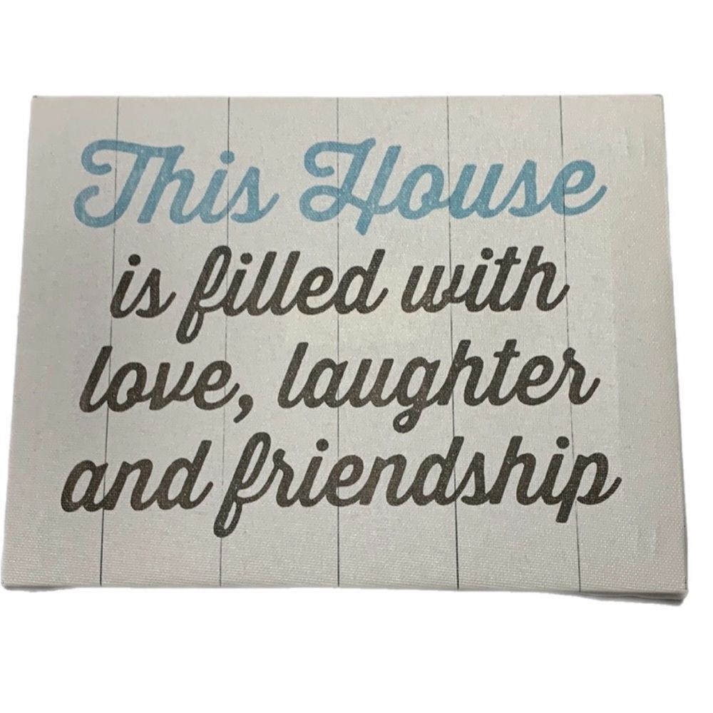 White Canvas Home Decor Heartfelt House Sign Black Blue Lettering Entryway Logo